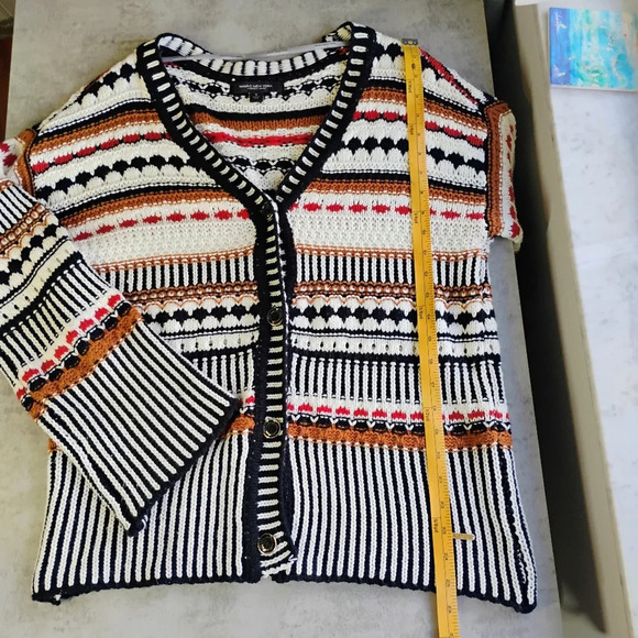 Marc New York Cable Knit Striped V Neck Cardigan Sweater Size Small Whimsigoth - Picture 12 of 14